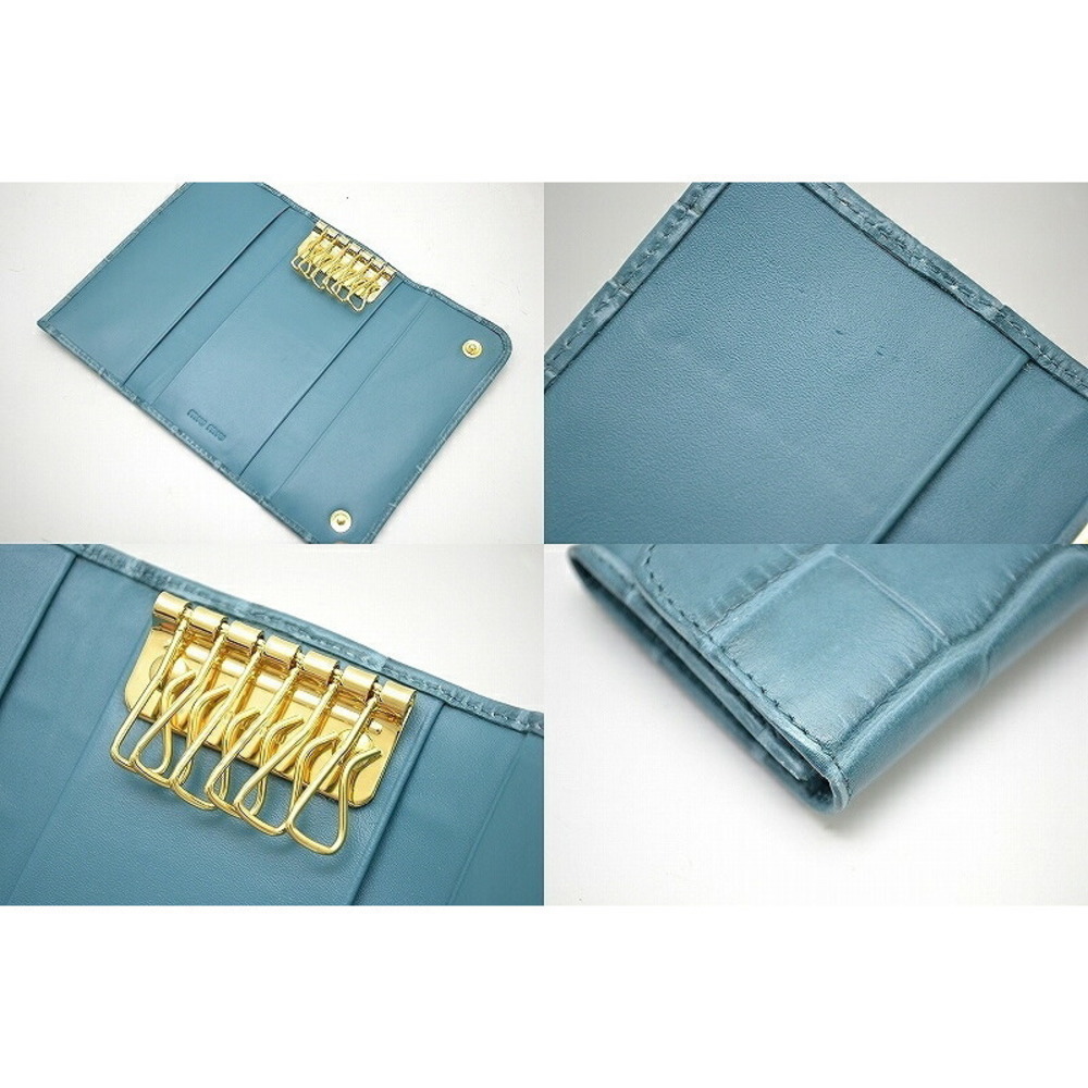 Miu Miu 6-Row Key Case Embossed Leather Emerald G… - image 3